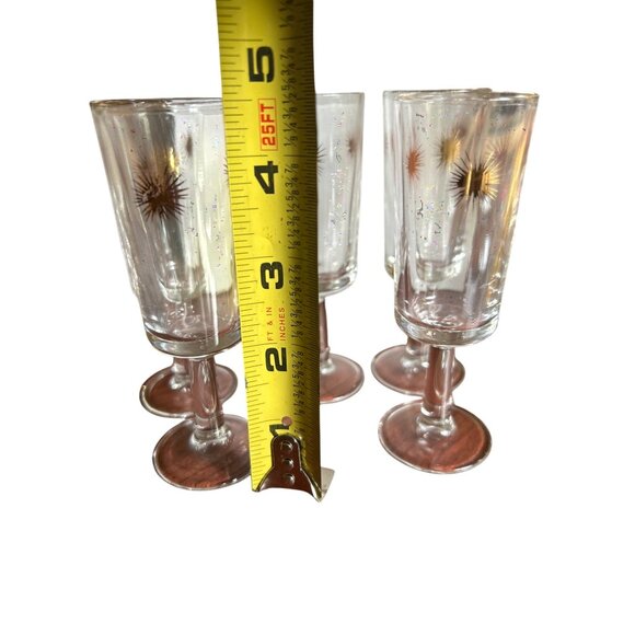 Vintage 1960s Atomic Starburst Cordial Glass Footed 4.5" Tall MCM Set Of 5 - Picture 4 of 5
